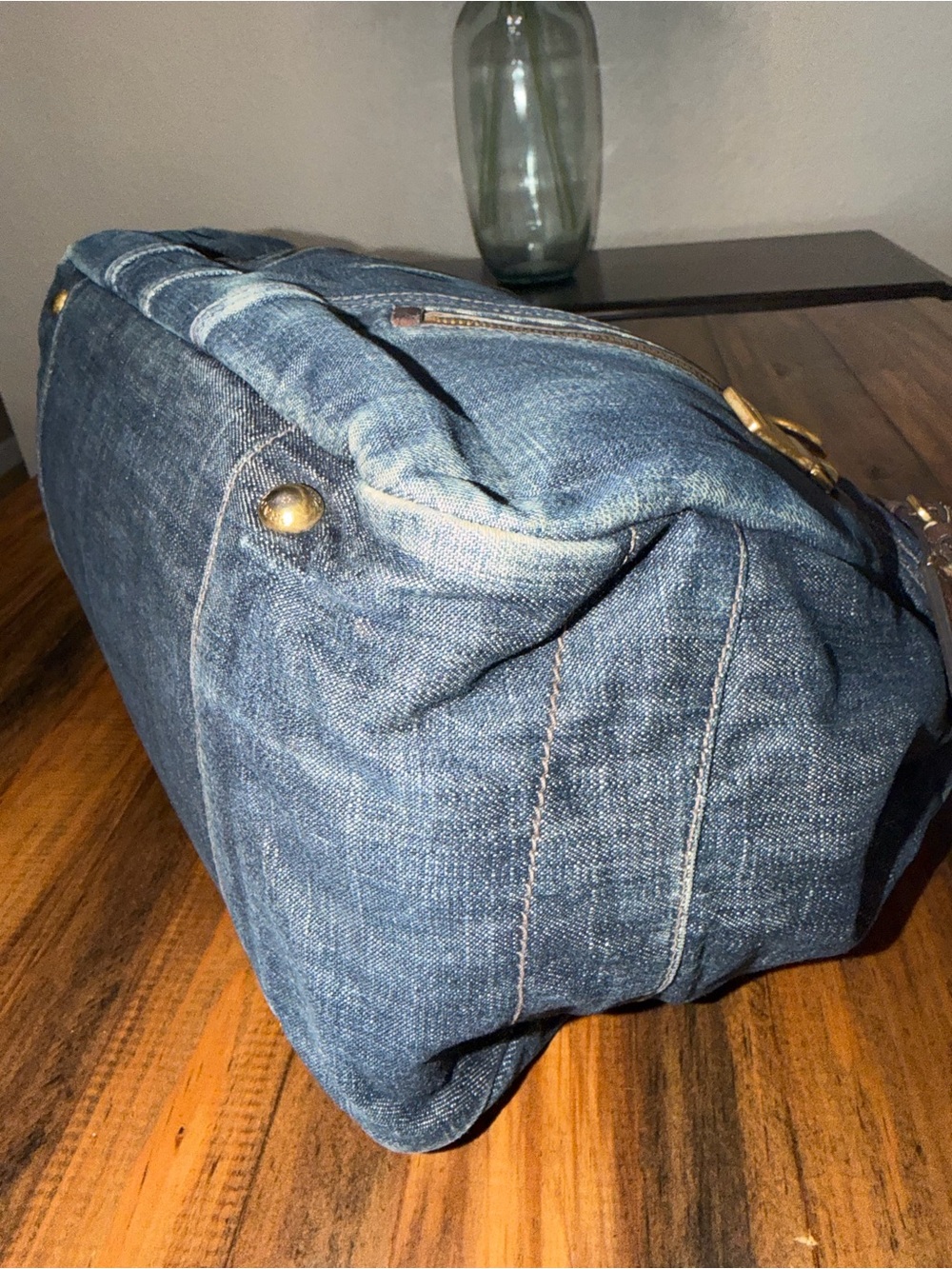 PRADA Denim & Vitello Leather Satchel - Picture 9 of 15